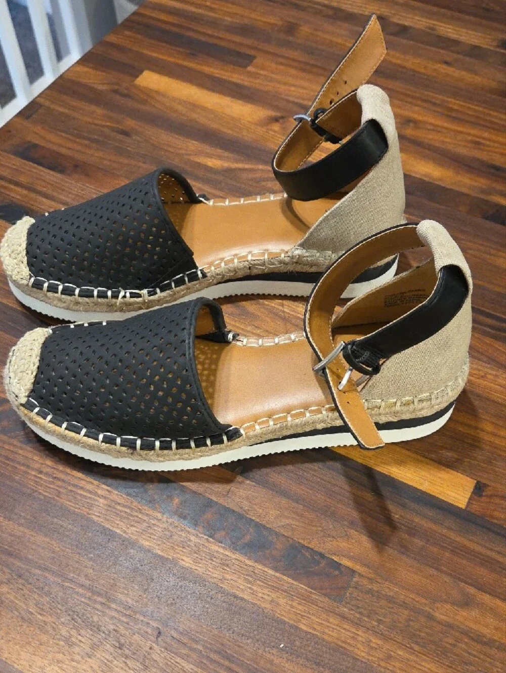 Women's A.n.a Black Espadrille Ankle-Strap Flats